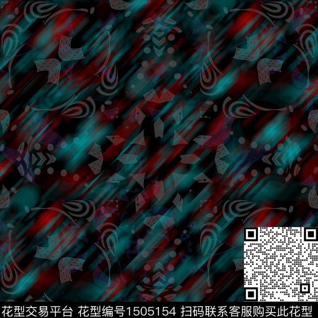 黑底花卉几何花卉肌理数码印花华亿平台下载（图片编号: 1505154） - 瓦栏（Walan）