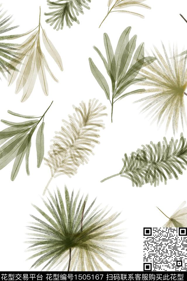 绿植树叶小清新真丝数码印花华亿平台下载（图片编号: 1505167） - 瓦栏（Walan）