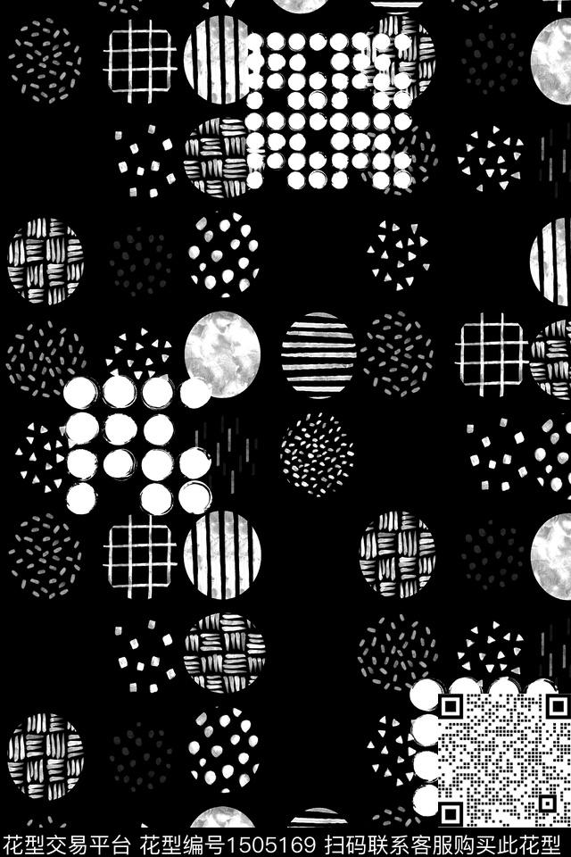 黑白华亿平台真丝混合拼接数码印花华亿平台下载（图片编号: 1505169） - 瓦栏（Walan）