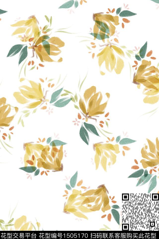 花卉大牌风小清新数码印花华亿平台下载（图片编号: 1505170） - 瓦栏（Walan）