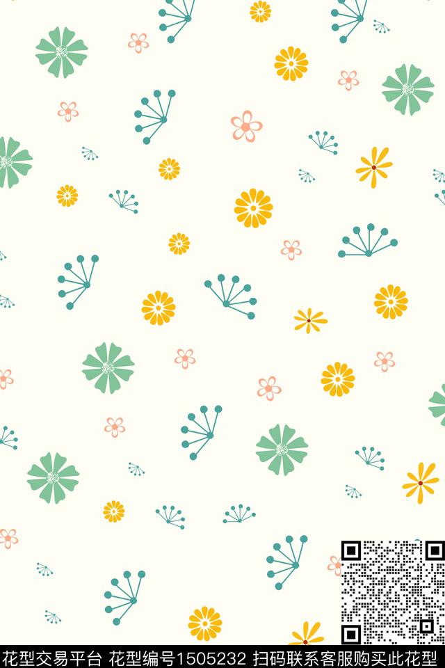 几何花卉小清新小碎花传统印花华亿平台下载（图片编号: 1505232） - 瓦栏（Walan）