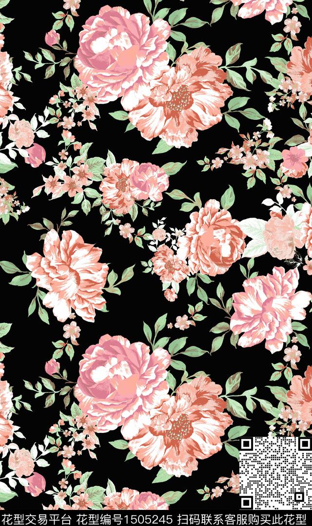 绿植树叶玫瑰花花卉传统印花华亿平台下载（图片编号: 1505245） - 瓦栏（Walan）