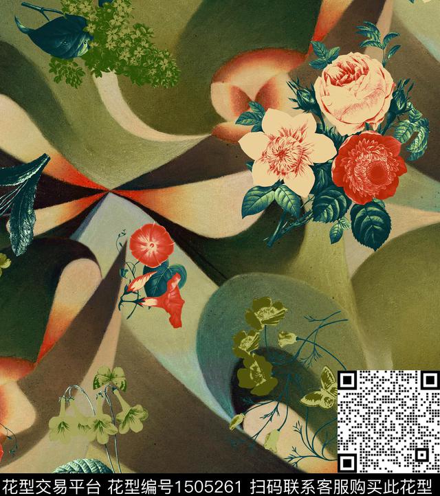 真丝几何花卉数码印花华亿平台下载（图片编号: 1505261） - 瓦栏（Walan）