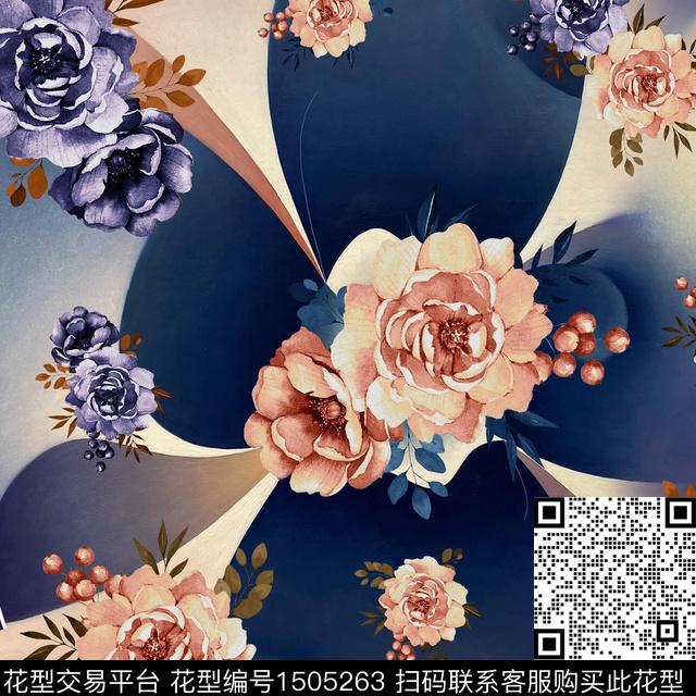 真丝牡丹几何数码印花华亿平台下载（图片编号: 1505263） - 瓦栏（Walan）