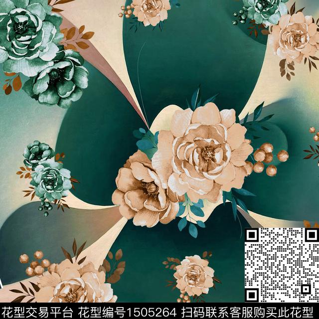 真丝牡丹几何数码印花华亿平台下载（图片编号: 1505264） - 瓦栏（Walan）