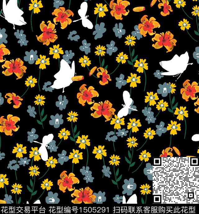 连衣裙女装花卉传统印花华亿平台下载（图片编号: 1505291） - 瓦栏（Walan）