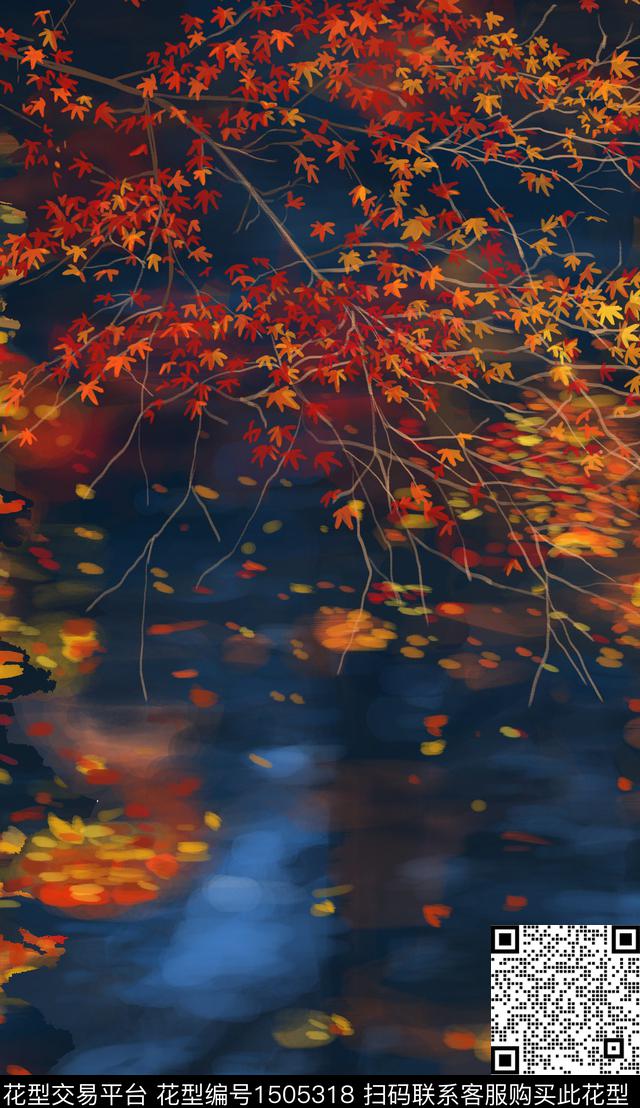 枫叶香云纱真丝数码印花华亿平台下载（图片编号: 1505318） - 瓦栏（Walan）