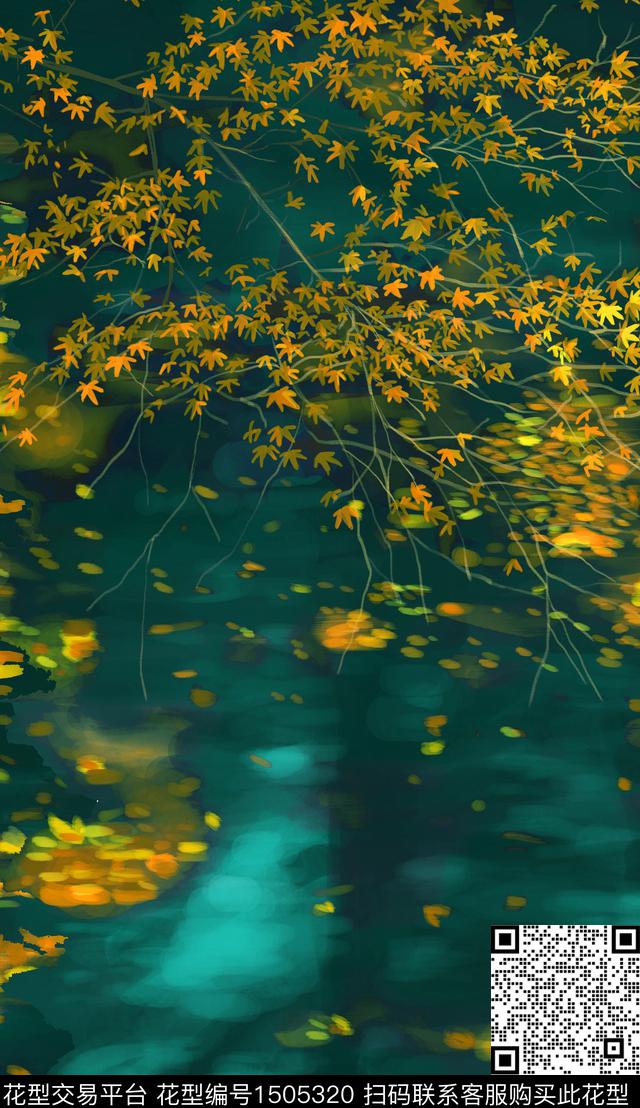枫叶香云纱真丝数码印花华亿平台下载（图片编号: 1505320） - 瓦栏（Walan）