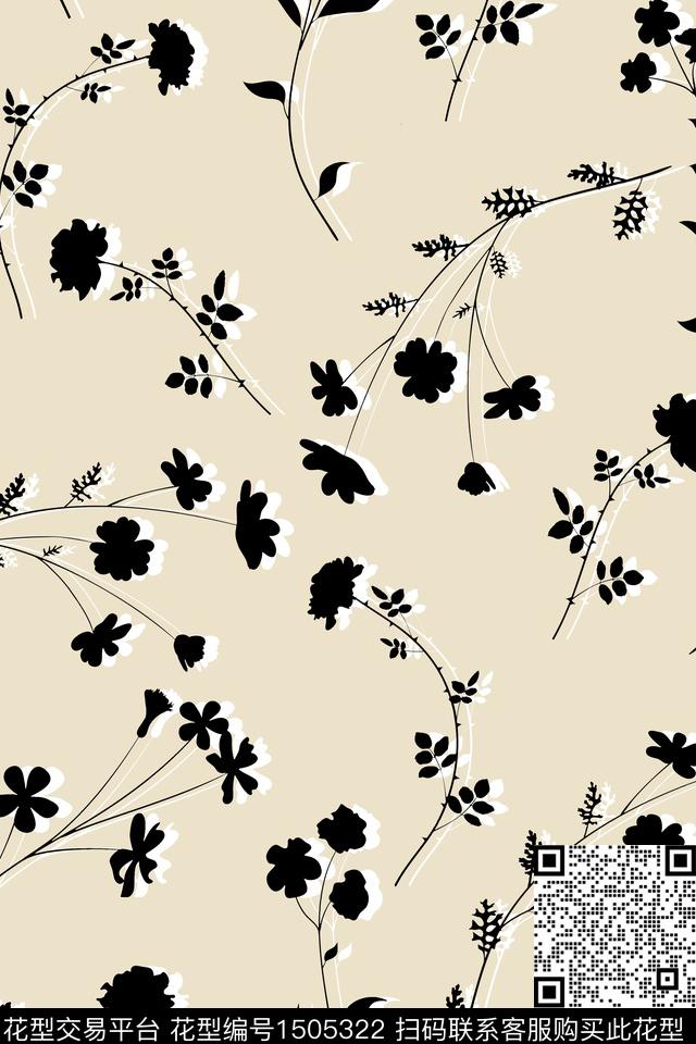 花卉小清新真丝数码印花华亿平台下载（图片编号: 1505322） - 瓦栏（Walan）