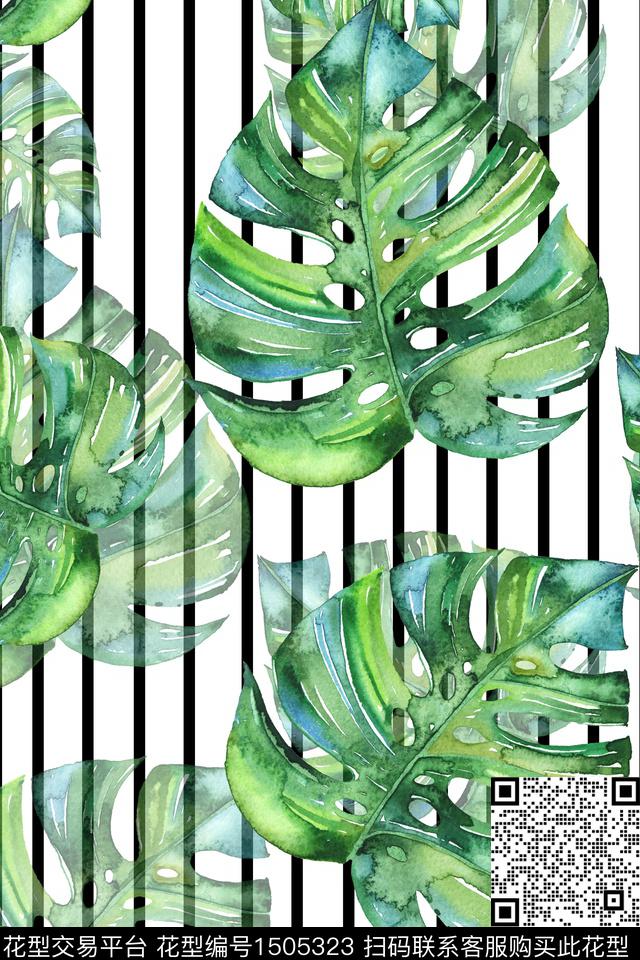 绿植树叶小清新真丝数码印花华亿平台下载（图片编号: 1505323） - 瓦栏（Walan）