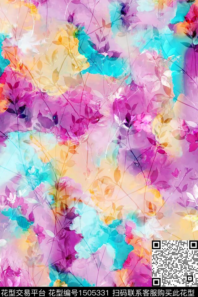 抽象小清新真丝数码印花华亿平台下载（图片编号: 1505331） - 瓦栏（Walan）