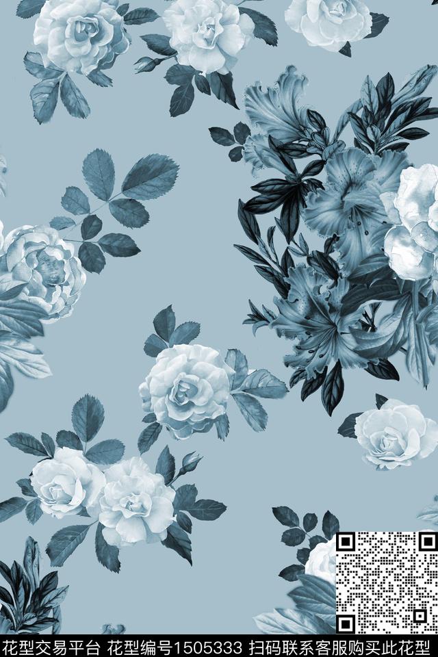 花卉小清新真丝数码印花华亿平台下载（图片编号: 1505333） - 瓦栏（Walan）