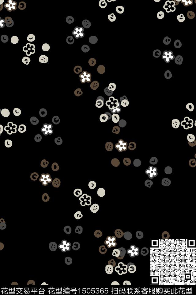 黑底花卉花卉大牌风数码印花华亿平台下载（图片编号: 1505365） - 瓦栏（Walan）