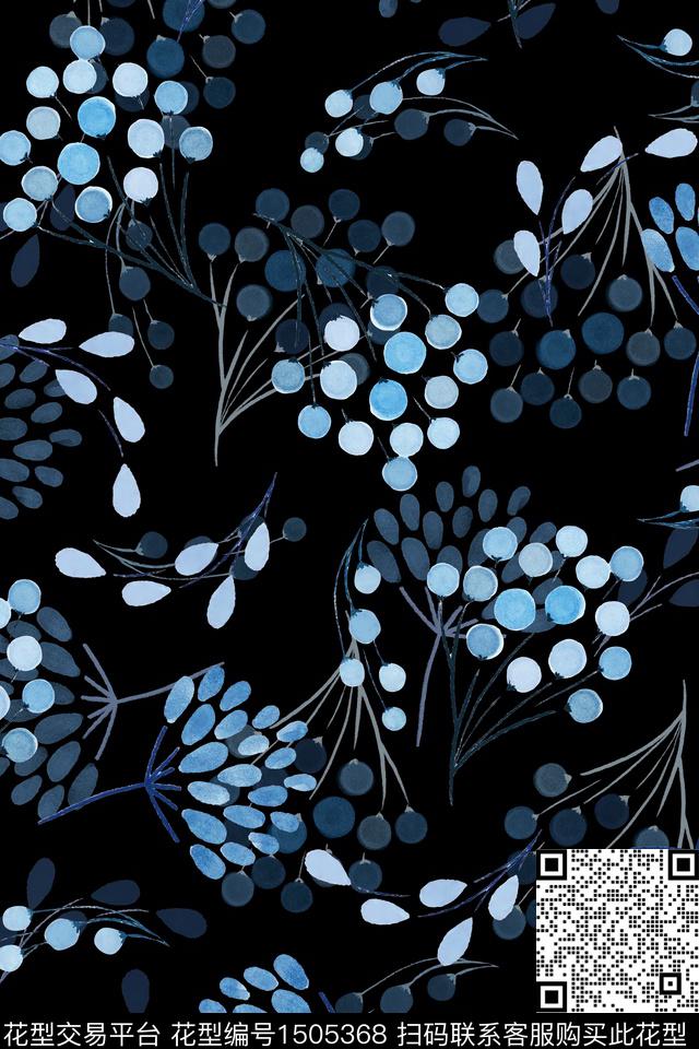 黑底花卉花卉大牌风数码印花华亿平台下载（图片编号: 1505368） - 瓦栏（Walan）