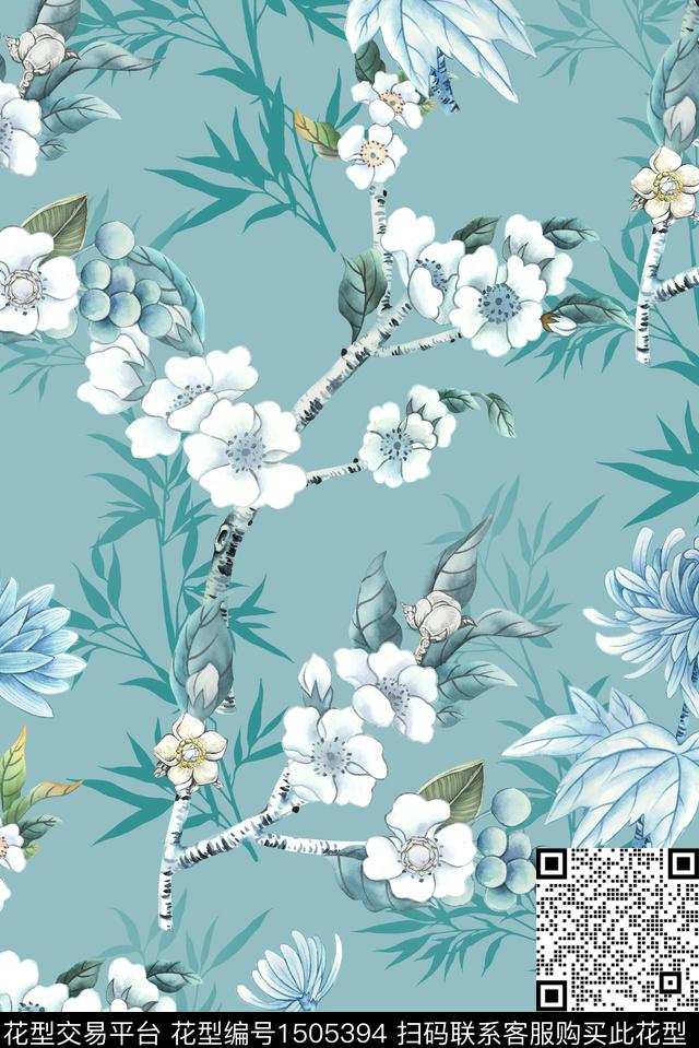 花卉大牌风香云纱数码印花华亿平台下载（图片编号: 1505394） - 瓦栏（Walan）