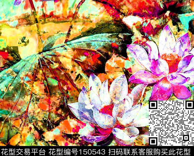 荷花莲花绚丽数码印花华亿平台下载（图片编号: 150543） - 瓦栏（Walan）
