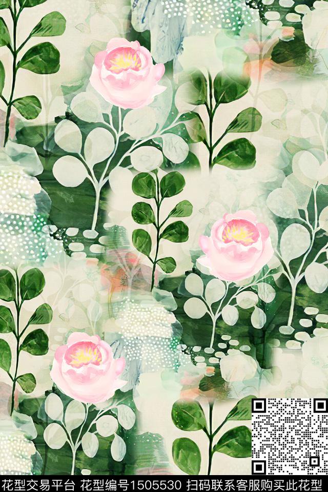花卉小清新真丝数码印花华亿平台下载（图片编号: 1505530） - 瓦栏（Walan）