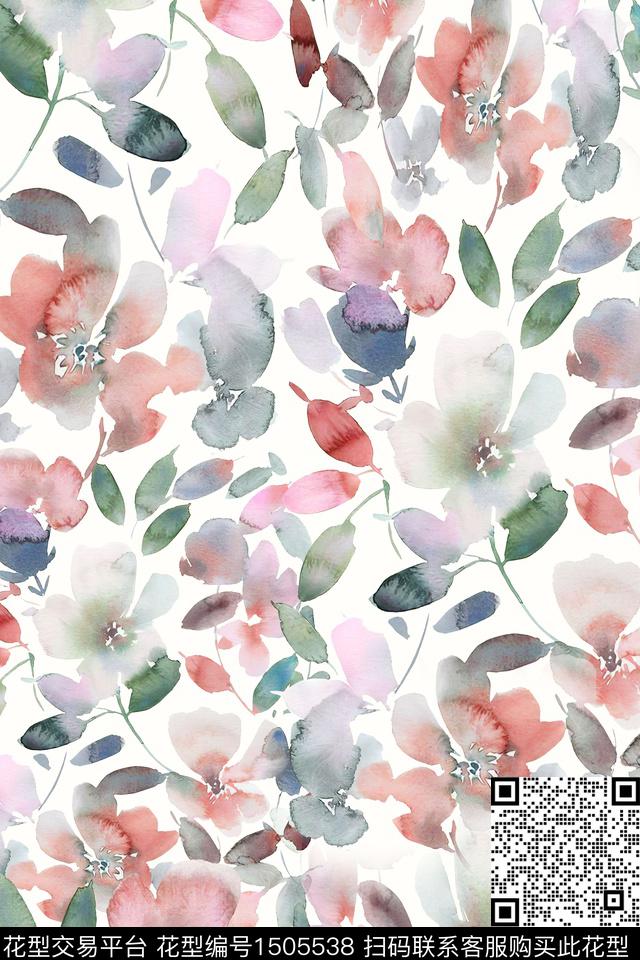 花卉小清新真丝数码印花华亿平台下载（图片编号: 1505538） - 瓦栏（Walan）