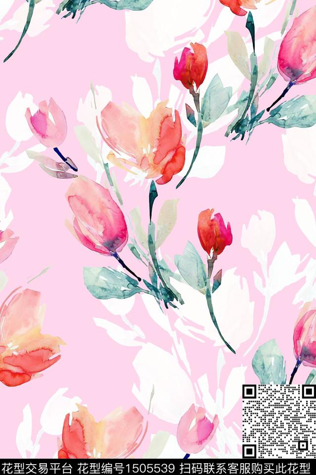 花卉小清新真丝数码印花华亿平台下载（图片编号: 1505539） - 瓦栏（Walan）