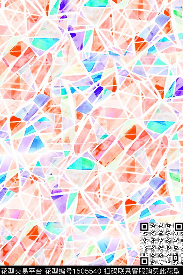 几何抽象真丝数码印花华亿平台下载（图片编号: 1505540） - 瓦栏（Walan）
