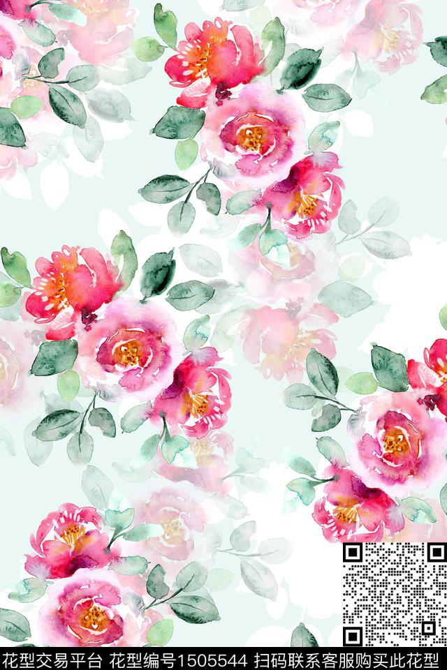 花卉小清新真丝数码印花华亿平台下载（图片编号: 1505544） - 瓦栏（Walan）