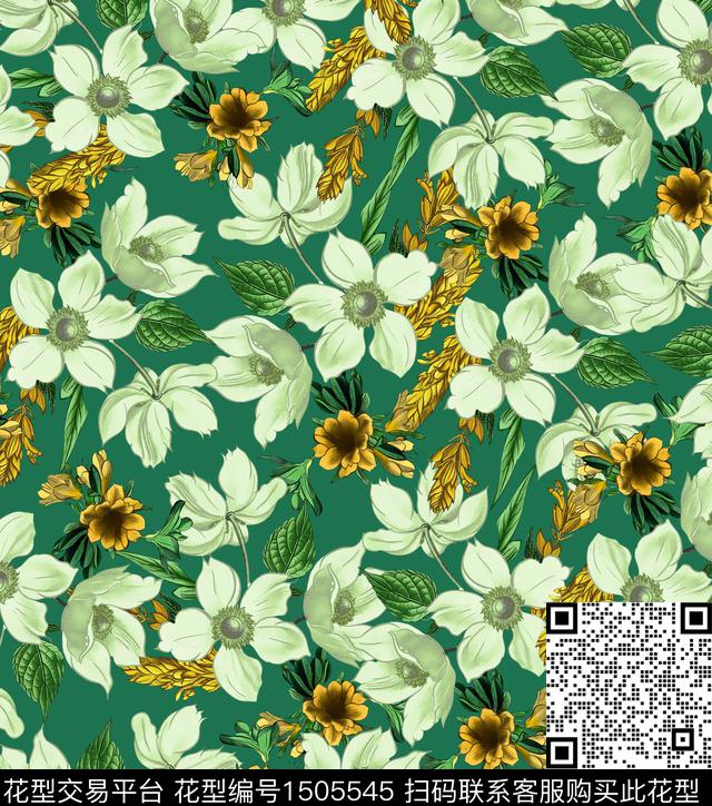 绿植树叶花卉手绘传统印花华亿平台下载（图片编号: 1505545） - 瓦栏（Walan）