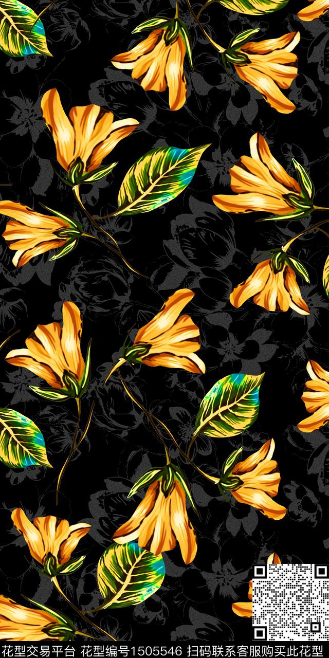 绿植树叶花卉手绘传统印花华亿平台下载（图片编号: 1505546） - 瓦栏（Walan）