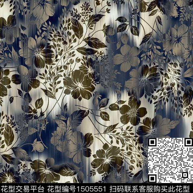花卉抽象手绘数码印花华亿平台下载（图片编号: 1505551） - 瓦栏（Walan）
