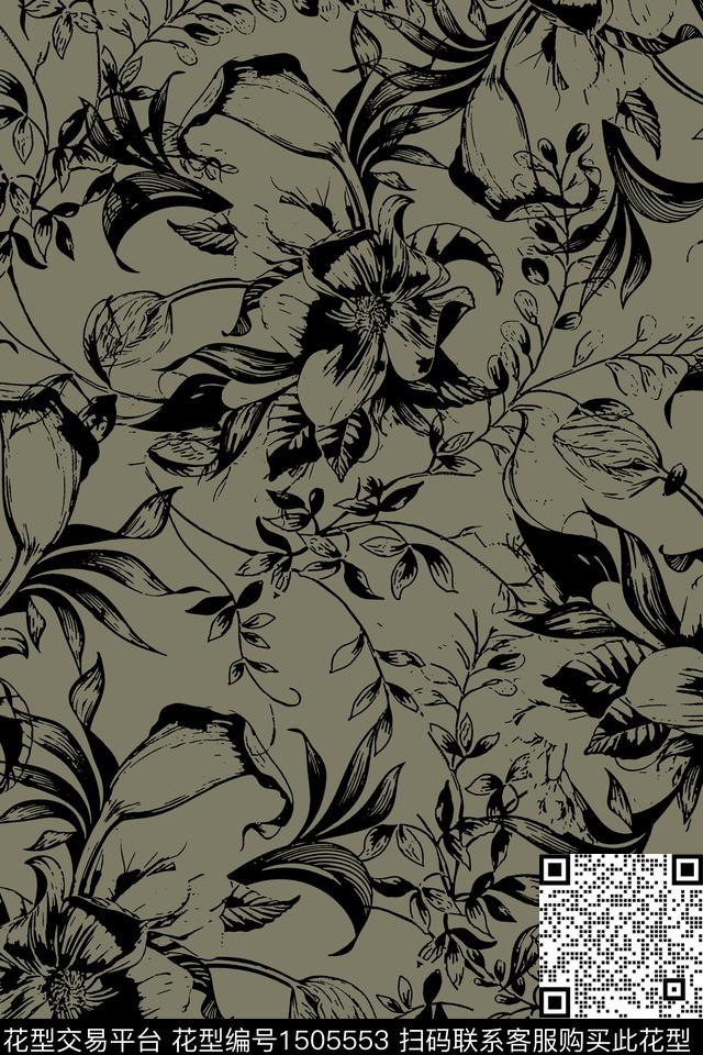 花卉手绘矢量数码印花华亿平台下载（图片编号: 1505553） - 瓦栏（Walan）