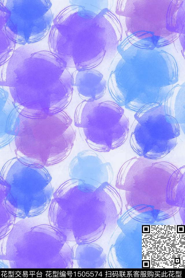 笔触趣味圆圈与波点数码印花华亿平台下载（图片编号: 1505574） - 瓦栏（Walan）