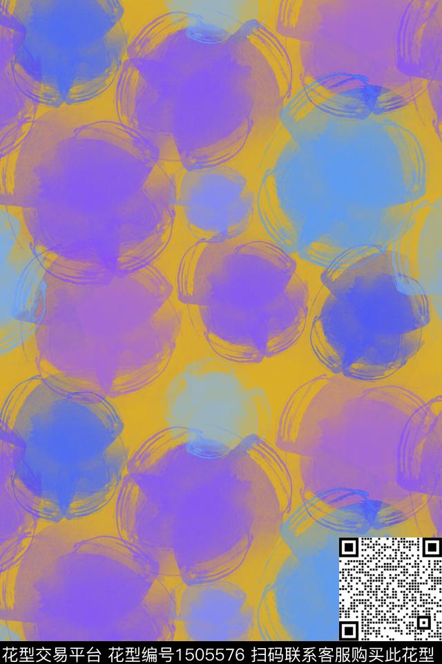 笔触趣味圆圈与波点数码印花华亿平台下载（图片编号: 1505576） - 瓦栏（Walan）