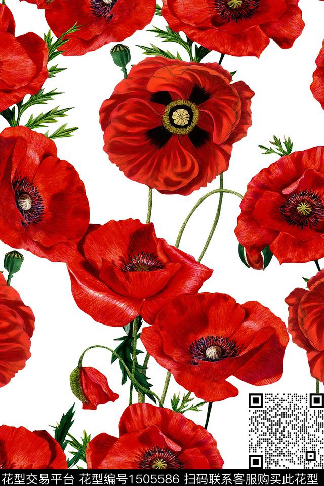 虞美人花卉大牌风数码印花华亿平台下载（图片编号: 1505586） - 瓦栏（Walan）