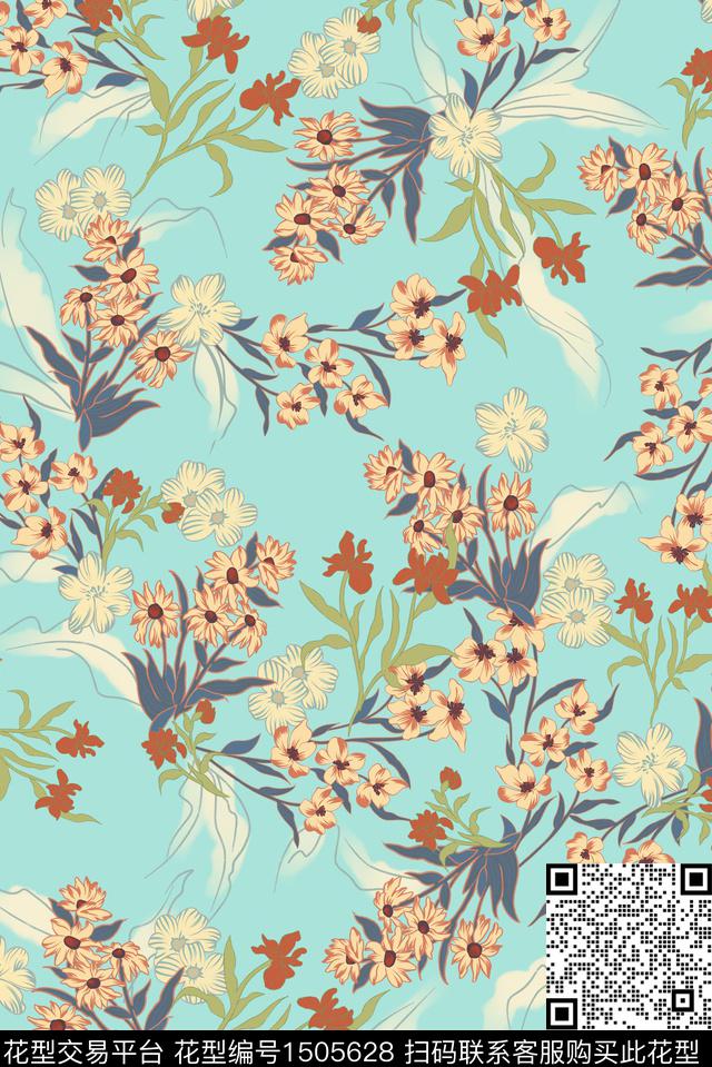 花卉抽象手绘花卉数码印花华亿平台下载（图片编号: 1505628） - 瓦栏（Walan）