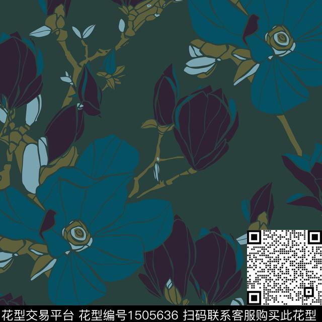 真丝中老年玉兰花传统印花华亿平台下载（图片编号: 1505636） - 瓦栏（Walan）