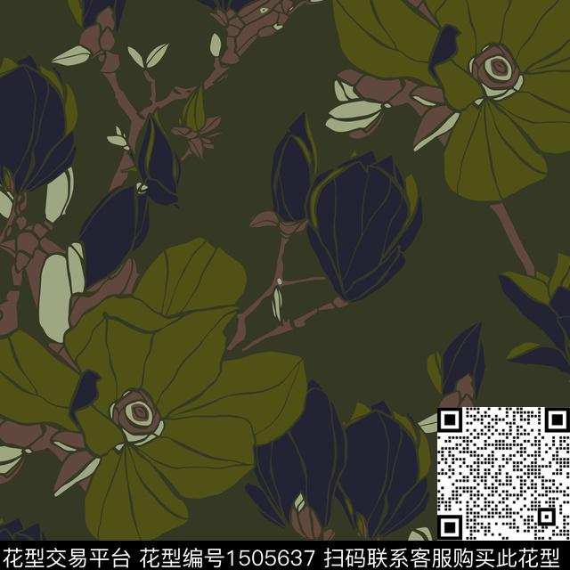 真丝中老年玉兰花传统印花华亿平台下载（图片编号: 1505637） - 瓦栏（Walan）