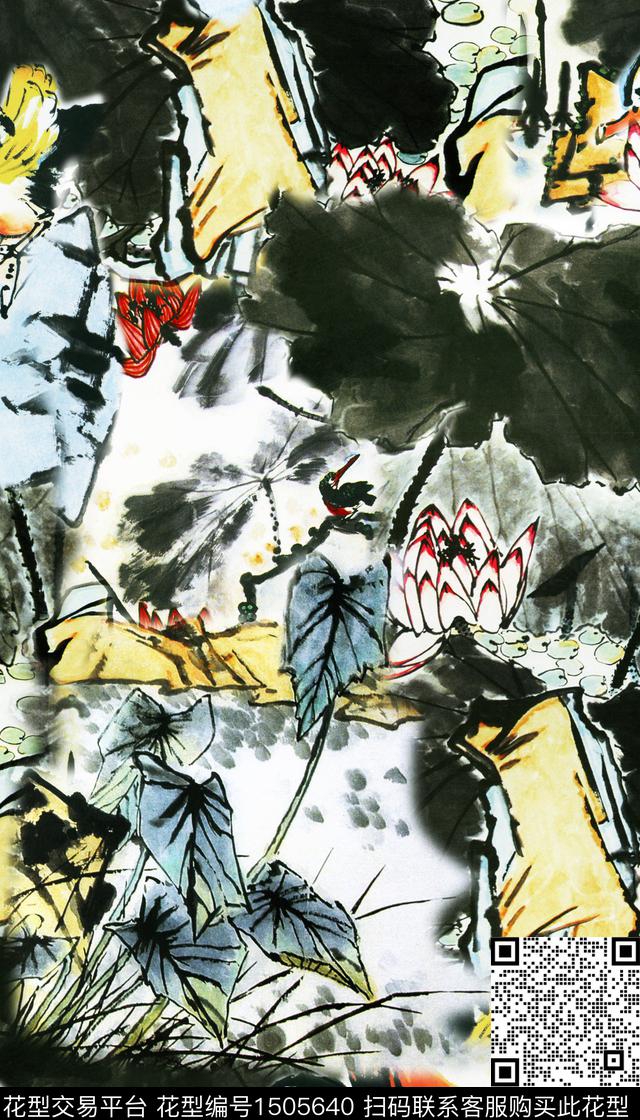 水墨风复古旗袍数码印花华亿平台下载（图片编号: 1505640） - 瓦栏（Walan）