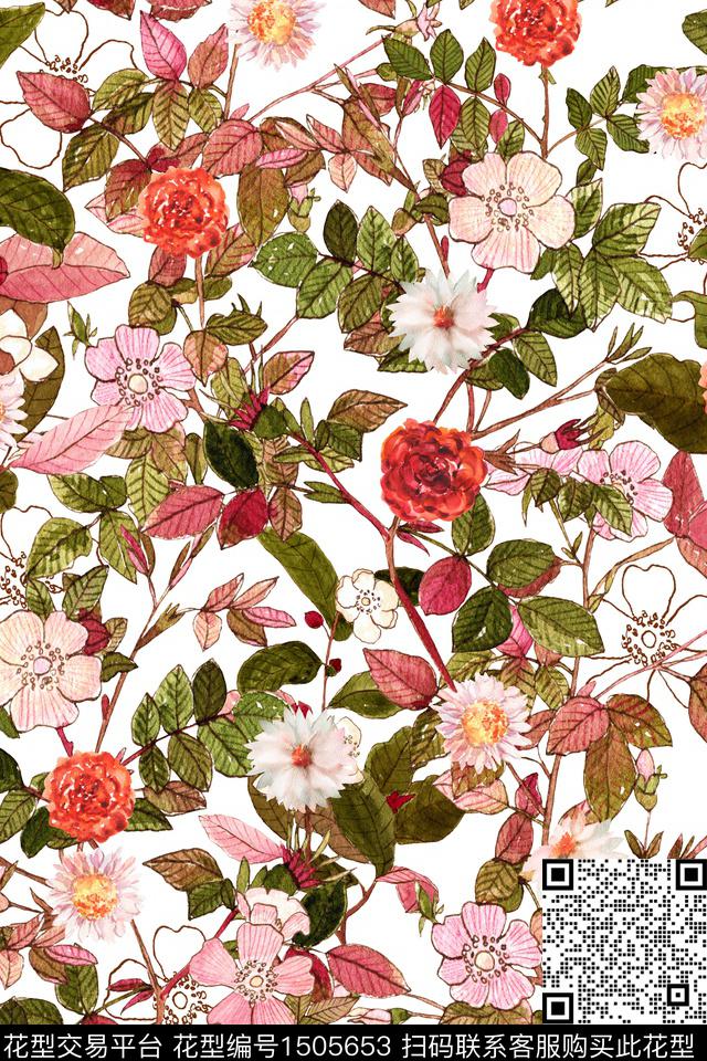 绿植树叶复古花卉数码印花华亿平台下载（图片编号: 1505653） - 瓦栏（Walan）