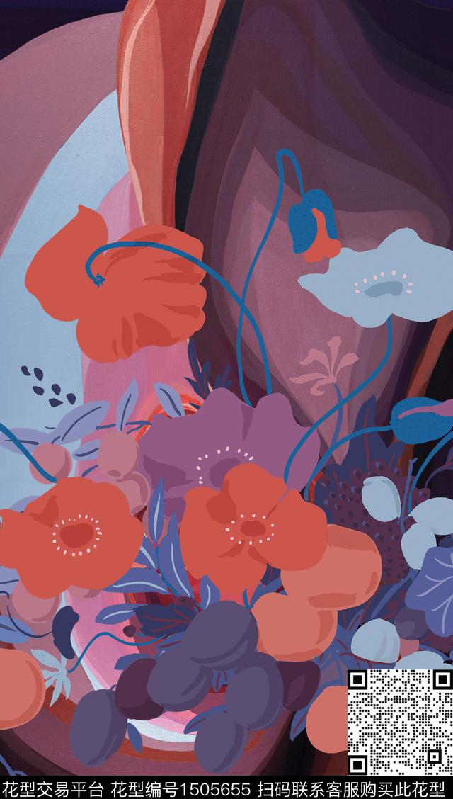 虞美人抽象真丝数码印花华亿平台下载（图片编号: 1505655） - 瓦栏（Walan）
