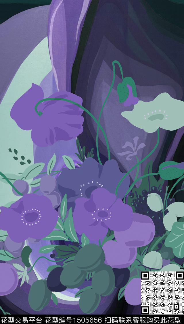 虞美人抽象真丝数码印花华亿平台下载（图片编号: 1505656） - 瓦栏（Walan）