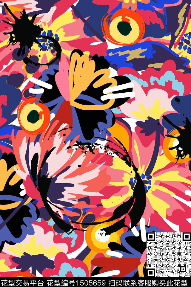 几何花卉抽象数码印花华亿平台下载（图片编号: 1505659） - 瓦栏（Walan）