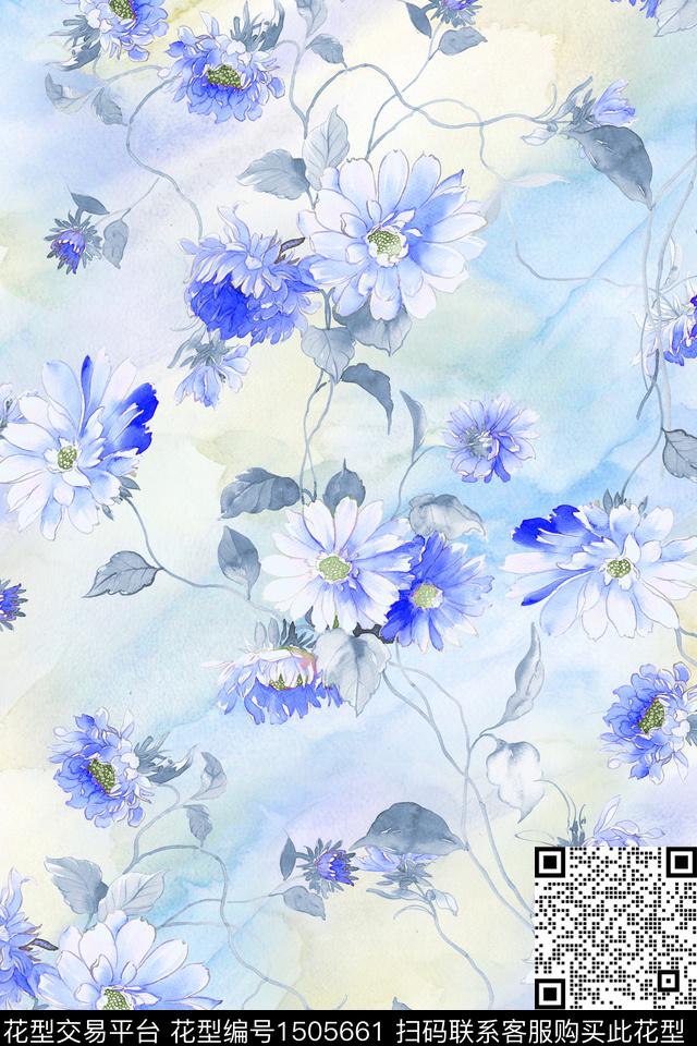 肌理抽象花卉大牌风数码印花华亿平台下载（图片编号: 1505661） - 瓦栏（Walan）