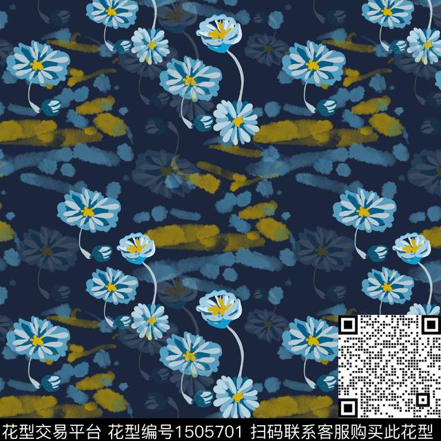 荷花花卉手绘数码印花华亿平台下载（图片编号: 1505701） - 瓦栏（Walan）