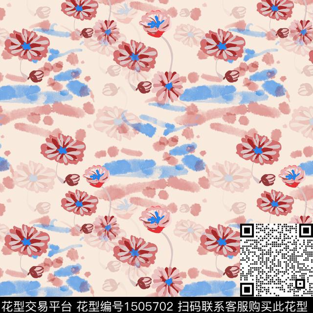 荷花花卉手绘数码印花华亿平台下载（图片编号: 1505702） - 瓦栏（Walan）