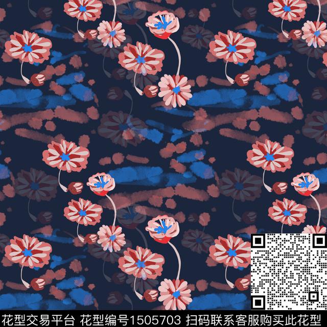 荷花花卉手绘数码印花华亿平台下载（图片编号: 1505703） - 瓦栏（Walan）