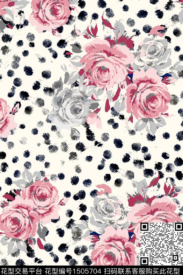 复古花卉波点数码印花华亿平台下载（图片编号: 1505704） - 瓦栏（Walan）