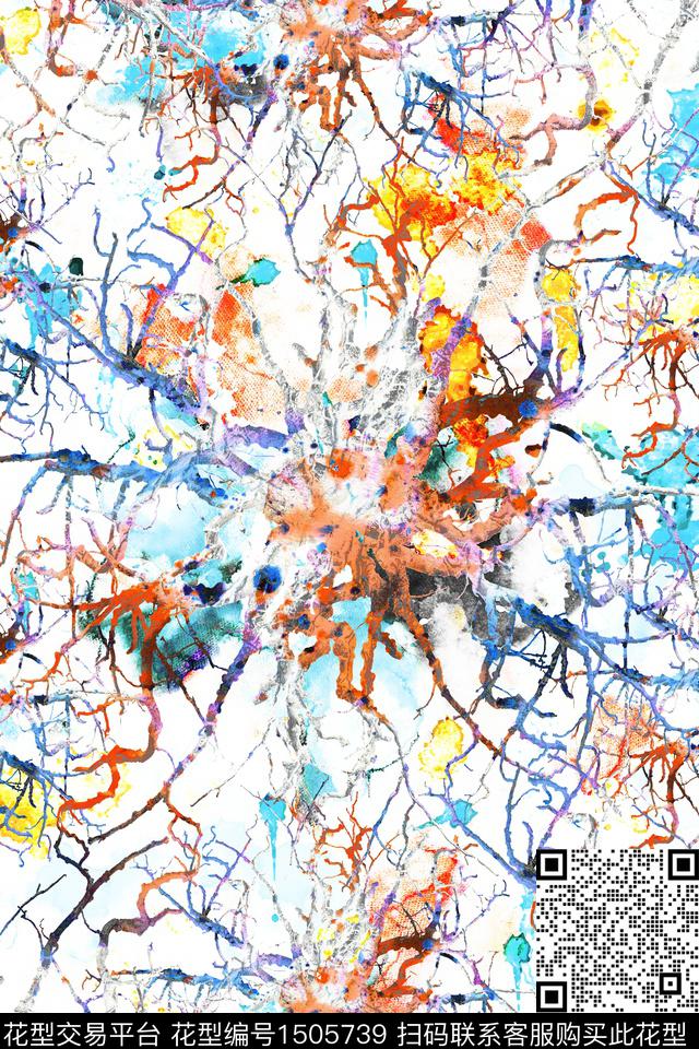 水彩线条肌理数码印花华亿平台下载（图片编号: 1505739） - 瓦栏（Walan）