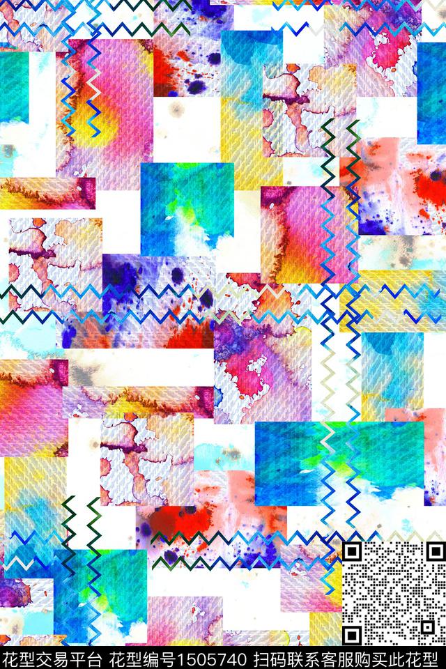 线条炫彩几何数码印花华亿平台下载（图片编号: 1505740） - 瓦栏（Walan）