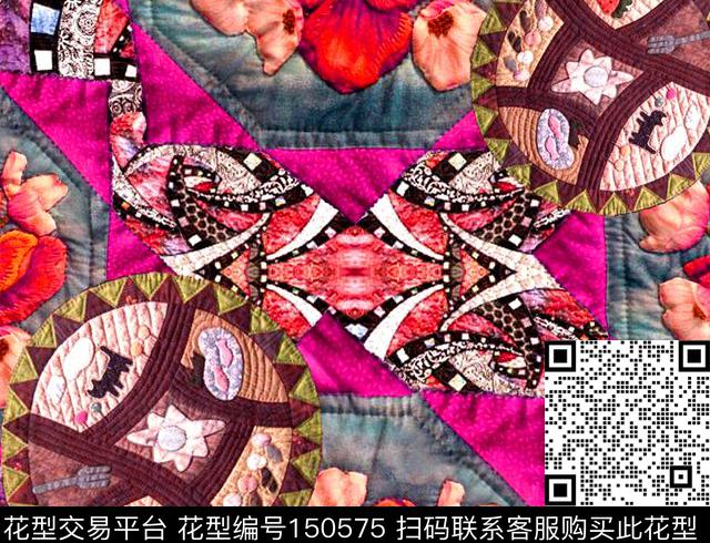 屏贴花朵牛仔数码印花华亿平台下载（图片编号: 150575） - 瓦栏（Walan）