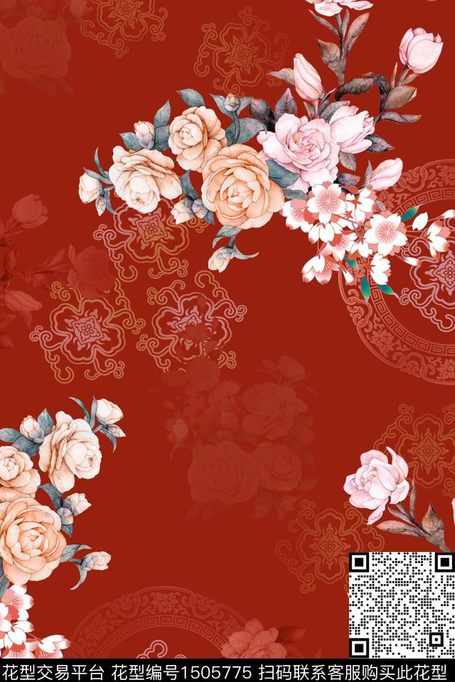 中国风真丝中国风华亿平台数码印花华亿平台下载（图片编号: 1505775） - 瓦栏（Walan）