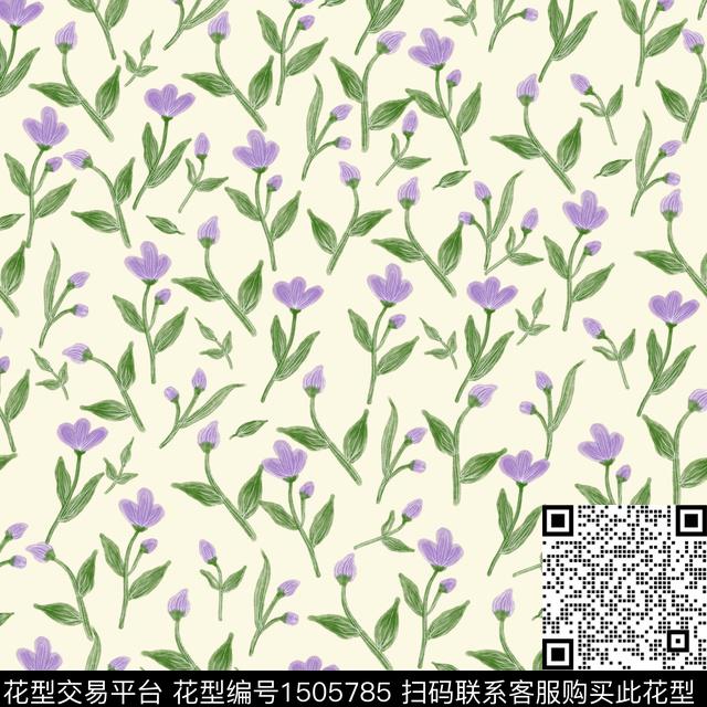 黑底花卉小清新小碎花数码印花华亿平台下载（图片编号: 1505785） - 瓦栏（Walan）